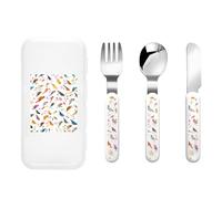Flowers Bunnies Birds Three-Piece Set of Children's Cutlery-Safe and Durable Plastic Pp+430 Stainless Steel, Suitable for Kindergartens, Picnics, Birthday Parties and Other Scenes.