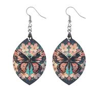 Flowers Butterflies And Dragonflies Wooden Earrings for Women, Vintage Elegant Wood Jewelry, Lightweight Earrings for Wedding, Party, Everyday Jewelry Gift, Apricot shaped, Wood, wood