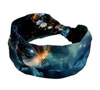 Flowers Butterfly in the Universe Sparkle Trail Headbands for Women, Elastic Wide Headband, Soft Yoga Hair Bands, Breathable Hairband for Running Sport Workout Travel