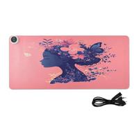 Flowers Butterfly Woman Pink Print Heated Desk Mat Large Heated Desk Pad with 3 Heating Levels PU Leather Writing Pad and Blotter for Work Home Decor, 35.4x15.7in