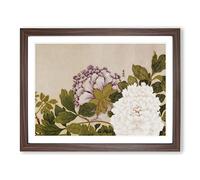 Flowers By Zhao Zhiqian Asian Japanese Framed Print | A2 Walnut Framed Wall Art | Ready to Hang | Asian Floral Picture | Living Room Bedroom Lounge Office