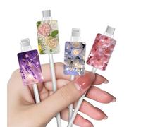 Flowers Cable Charger Protector for iPhone Type-c, Lavender/Blue Roses/Cherry Blossoms Pattern 4 PCS Set Data Cable Phone Protector for Women Girls,Charging Cord Protector,Cable Chomper,Cord Case