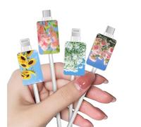 Flowers Cable Charger Protector for iPhone Type-c, Sunflower/White Flower/Pink Rose Pattern 4 PCS Set Data Cable Phone Protector,Charging Cord Protector,Cable Chomper,Cord Case