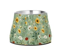 Flowers Cactus Pansy Carnation Green Feed Dog Bowl Non Skid Stainless Steel Pets Water Bowls for Slow Feed Cats Comfort Feeding