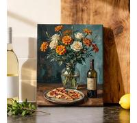 Flowers Canvas Kitchen Wall Art, Rustic Still Life Vase Pizza None Orange Art Prints Wall Pictures Hanging Apartment Living Room Bedroom Breakfast Nook Decor 8x10 Inch