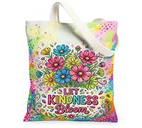 Flowers Canvas Tote Bag for Women, Spring Vibrant Stars Butterflies Spring Peach Washable Reusable Market Tote Ideas for Family Friends Colleagues Reading Loves 13x15 Inch
