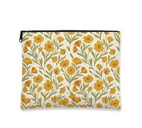 Flowers Canvas with Zipper, Botanical Vintage Leaves Stems Spring Yellow Portable with Zipper Makeup Bag for Purse for Travel, Vanity, Bathroom Storage and Purse Organizer, Yellow, 7x9 Inch, Botanical
