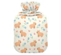Flowers Capybara White Hot Water Bottle with Cover for Pain Relief Hand Feet Warmer for Back Pain, 2L
