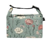 Flowers Carnation Dianthus Cactus Sage Green Lunch Bag for Girls Thermal Ladies Lunch Tote Bags for College Gym
