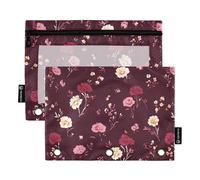 Flowers Carnation Iris Peonies Burgundy 3 Rings Binder Pencil Pouch Pencil Cases with Zipper 2 Pack Recycled Makeup Bag Storage Container