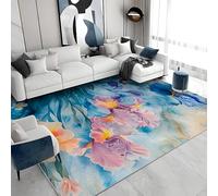 Flowers Carpet Machine Washable, Nature Aesthetics Low Pile Soft Floor Rug 240x340, Large Rugs for Living Room Bedroom Bedside, Blue Non Slip Absorbent Kitchen Rug G&513