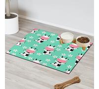 Flowers Cartoon Cow Pet Feeding Mat for Cat Dog Water Bowl Food Mats Cute Cow Pet Feeding Mats Absorbent Nti-Slip Contain Spills Protects Floors Placemat 43.1 x 76.2 cm