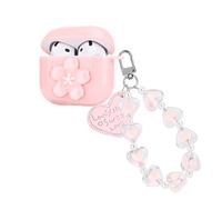 Flowers Case Compatible for AirPods 4 Cover with Love Keychain, Pretty Cherry Blossom Design for Women Girls Protective Shockproof Soft TPU Cover for AirPods 4th Generation (2024)-Pink