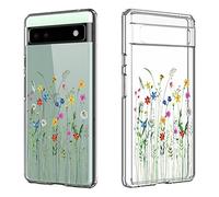 Flowers Case Compatible for Google Pixel 6A 5G Clear with Design Wild Flower Bouquet Pattern Soft TPU Slim Shockproof Protective Cover for Google Pixel 6A 6.1INCH for Women Girls