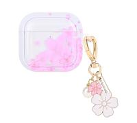 Flowers Case for AirPods 4th Generation Cover with Lovely Keychain, Unique Pink Cherry Blossom Design for Women Girls Protective Shockproof Soft TPU Skin Cover for AirPods 4 Gen (2024)