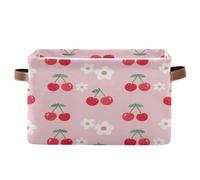 Flowers Cheeries Storage Basket Foldable Canvas Fabric Storage Bin Waterproof Closet Organiser Baby Basket Holiday Decorative Box with Handles for Bedroom Nursery Home