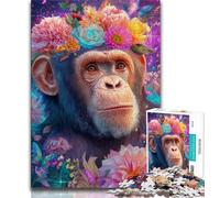 Flowers Chimpanzee Jigsaw Puzzles for Adults Teenagers Jigsaws Puzzle,Help The Brain Exercise Addictive Toys to Cultivate Patience Parent-child Interaction 75x50cm