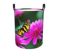 Flowers Colorful Butterfly 1 Print Round Laundry Hamper Bedroom Living Room Stylish Storage Organizer Clothes Basket