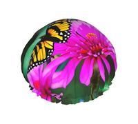 Flowers Colorful Butterfly 1 Reusable Shower Cap For Women, Double Waterproof Layers Bath Hat, Essential