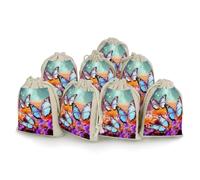 Flowers Colorful Butterfly 8 PCS Muslin Bags with Drawstring Sachet Bags Empty Small Cotton Drawstring Bag Muslin Reusable & Washable Cotton Bag for Herb Spice Candy Soap Jewelry Wedding Gift Pouches