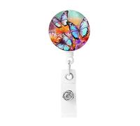 Flowers Colorful Butterfly Badge Reel Retractable Badge Holder with Keychain Id Clips for Badges Lightweight Plastic Name Card Holders for Nurses Office Teacher