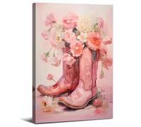 Flowers Cowgirl Boots Wall Art for Living Room Pink Cowboy Boots with Floral Wall Decor Cowgirl Accessories for Women Bedroom Pictures Botanical Prints Artwork for Girl Dorm Home Decoration 30x40cm