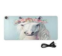 Flowers Crown Horse Teal Print Heated Desk Mat Large Heated Desk Pad Protector with 3 Heating Levels PU Leather Large Deskmat for Home Decor, 31.5x13in