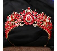 Flowers Crystal Drop AB Bridal Crowns Wedding Hair Dress Accessories Diadem Jewelry Party Prom H283 Gold Red