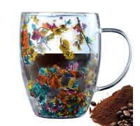 Flowers Cup | Insulated Layer Flowers Cup - Double Walled Glass Mugs - Coffee Mug with Handle, Aesthetic Flower Tea Mug, Floral Fusion Cups - Single 350m Glass Cups - Insulated Layer Flower