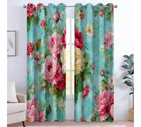 Flowers Curtains Vintage Roses Peonies 3D Print Pattern Eyelet Thermal Blackout Darkening Curtains Soft Soundproof Privacy Window Drapes for Living Room Bedroom 2 Panels 29 x 65
