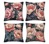 Flowers Cushion Covers 35 x 35 cm Pack of 4 Velvet Cushion Cover Soft Small Sofa Cushions 14 x 14 Inch Square Plants Throw Pillow Cases for Couch Chair Sofa Livingroom Bedroom Farmhouse Decor -LI251