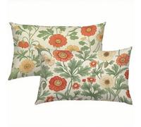 Flowers Cushion Covers 40 x 60 cm, Linen Green Cushions Waterproof, Soft Comfort Decorative Throw Pillowcases for Sofa, Bed, Car - Set of 2 Pillow Covers, Ideal Home Decor for All Seasons S5-501