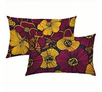 Flowers Cushion Covers 50 x 70 cm, Linen Red Cushions Waterproof, Soft Comfort Decorative Throw Pillowcases for Sofa, Bed, Living Room - Set of 2 Pillow Covers, Ideal Home Decor for All Seasons S5-481