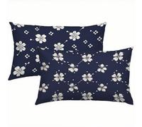 Flowers Cushion Covers 50 x 80 cm, Linen Navy Blue Cushions Waterproof, Soft Comfort Decorative Throw Pillowcases for Sofa, Bed, Car - Set of 2 Pillow Covers, Ideal Home Decor for All Seasons S5-487