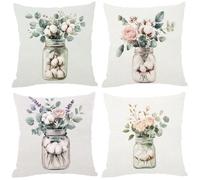 Flowers Cushion Covers 50cm x 50cm Simplicity Outdoor Cushions Waterproof Throw Pillow Covers With Invisible Zipper Decorative Pillowcases for Summer Garden Sofa Bench Home Decor, Gifts Set of 4 L-671