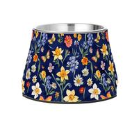 Flowers Daffodils Butterflies Royal Blue Bowls for Pets Non Skid Stainless Steel Cats Food Dish for Small Dogs Whisker Relief