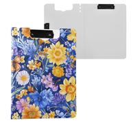 Flowers Daffodils Butterflies Royal Blue Folding Clipboards Two Metal Clips Pen Holder Clip Board with Hard Cover Clipboard Clipfolio Laboratory Accessories