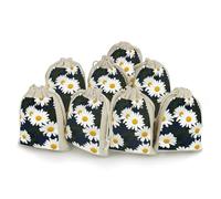 Flowers Daisy Bunches Pocket Cotton And Hemp with Drawstring 8 Pieces Reusable Gift Bags Jewelry Pouch for Wedding DIY Craft Party (4.9 X 6.7 Inch)