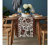 Flowers Dance Table Runner 18x72 inch Abstract Red Green Dots Floral Leaf Dances Beige Cotton Linen Dining Table Runner Ideal for Dresser Kitchen Coffee Tables - Machine Washable