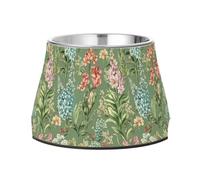 Flowers Delphinium Amaryllis Sage Green Dogs Feeding Bowls Non Skid Stainless Steel Cats Food Dish for Slow Feed Dogs Comfort Feeding