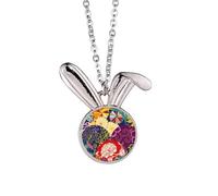 Flowers Dots Pattern Chinese Japanese Style Asia Rabbit Necklace Pendant Bunny Animal Jewelry Gift
