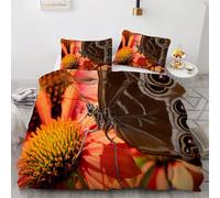 Flowers Double Duvet Cover Butterfly Bedding Set 3 Pieces - 110gsm Soft Brushed Microfiber Quilt Cover, Bed Set with 2 Pillowcases 50x75 cm, Zipper Closure -Kg1120