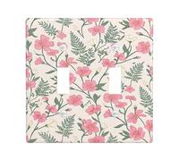 Flowers Double Light Switch Cover Plate, Floral Natural Leaves Fern Spring Peach Plastic Standard Size Switch Plate Decorative for Home Living Room New Apartment Decor