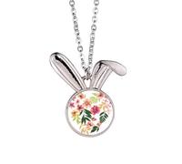 flowers drawing watercolor Rabbit Necklace Pendant Bunny Animal Jewelry Gift