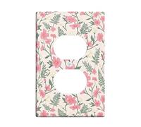 Flowers Duplex Outlet Covers Wall Plate, Floral Natural Leaves Fern Spring Peach Plastic Standard Size Wall Plates for Electrical Outlets for Home Living Room New Apartment Decor