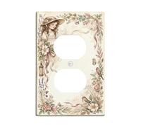 Flowers Duplex Outlet Covers Wall Plate, Vintage Romantic Birds Ribbons Spring Pastel Plastic Standard Size Face Plates for Electrical Outlets for Home Living Room New Apartment Decor