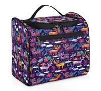 Flowers Elk Deer Travel Toiletry Bag for Women Men Kids Girls Boys 11.2 L Big Cosmetic Makeup Bag Hanging Wash Pouch Bag Toiletries Organizer Shower Bag