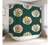 Flowers Extra Wide Shower Curtain, Floral Vintage Leaves Ladybug Spring Teal Waterproof Fabric Clawfoot Tub Shower Curtains for Bathroom Bathtub Apartment Decor 108x72 Inch