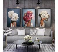 Flowers Feathers Woman Abstract Canvas Painting Wall Art Print Poster Picture Decorative Painting Living Room Home Decoration 50x70cm 3PCS NO Frame