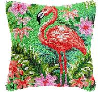 Flowers Flamingo Latch Hook Kits Pillow for Adults Throw Pillow Pre-Printed Patterns Pillowcase Needlework Crochet Yarns Latch Hooking Cushion for Sofa Decor 17x17inch(y79)